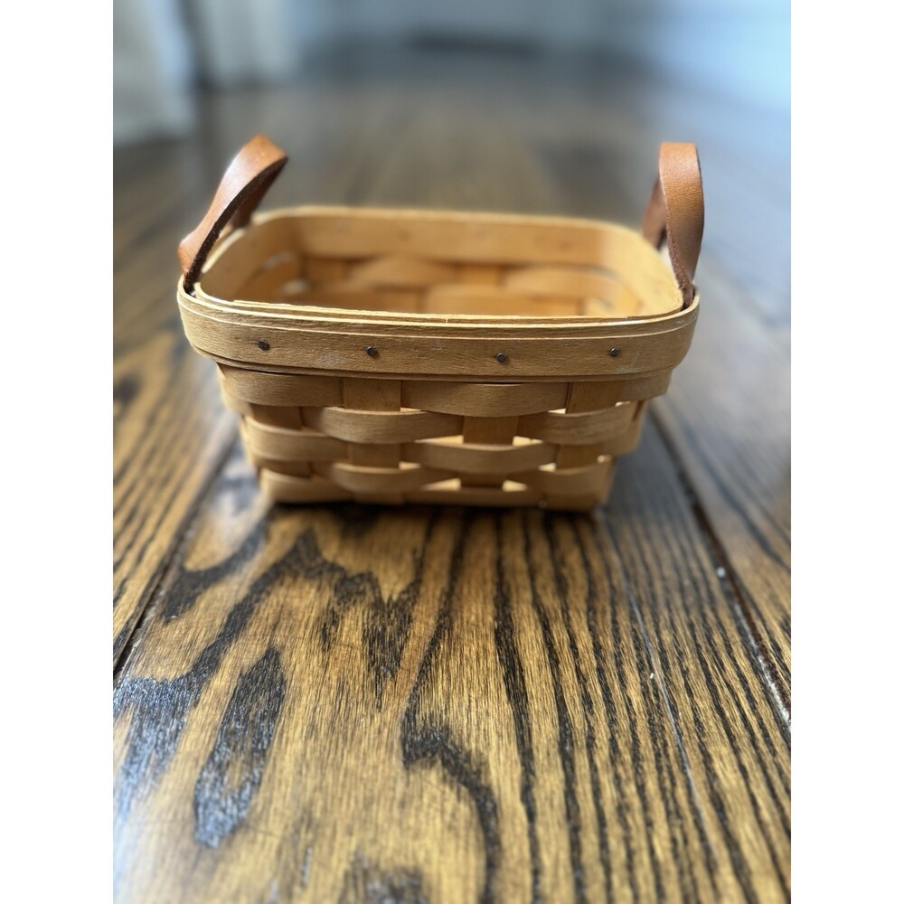 Longaberger Brown Wooden Basket With Leather Handles